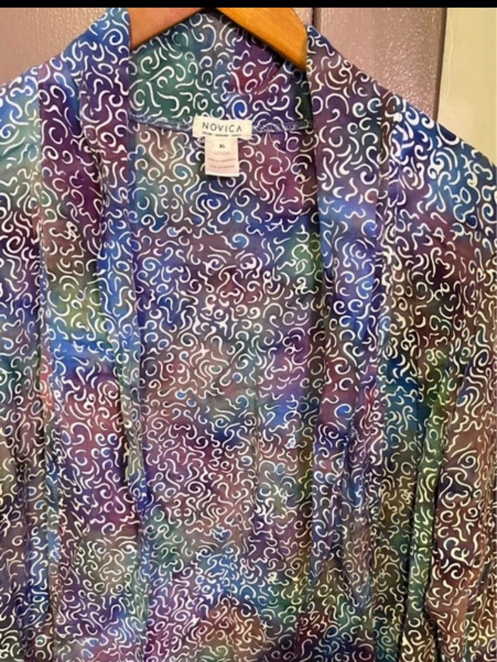 Novica Blouse Multicolored Batik Pastel Ombré Jacket Cardigan 100% Rayon